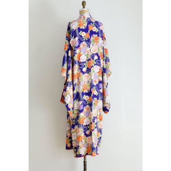 Vintage 1940’s Japanese Yukata Kimono Purple floral size S - Picture 7 of 13